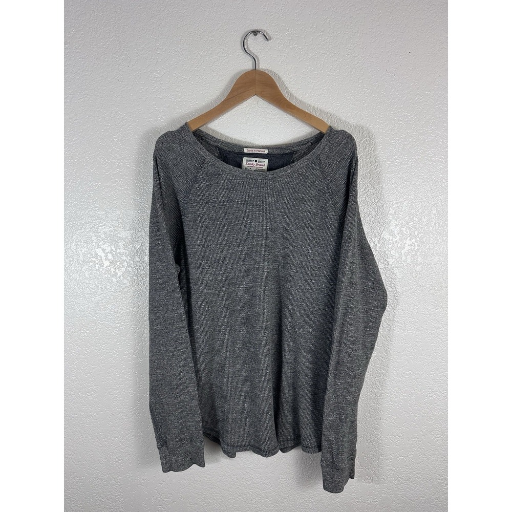 Lucky Brand Lived In Thermal Shirt Men's Large Gray Waffle Knit Long Sleeve